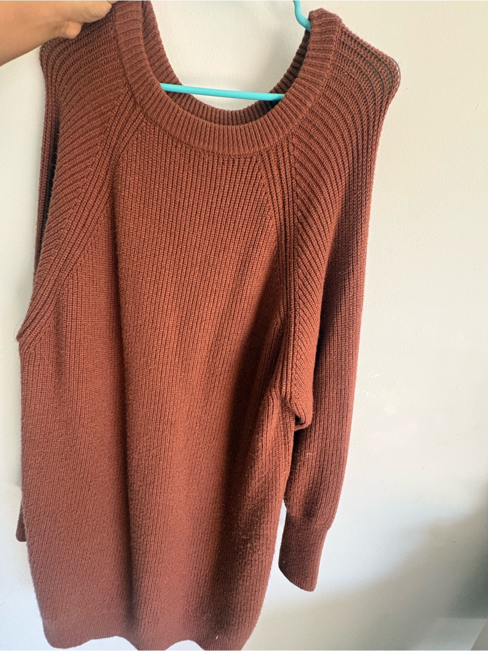 Zara Off-the-Shoulder Ribbed Sweater - Rust Brown